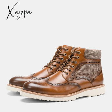 Xajzpa - Brogue Men Boots Brand Comfortable Fashion Leather #Al611C3